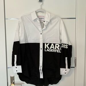 Karl Lagerfeld Two-Tone Black and White Logo Button-Down Shirt